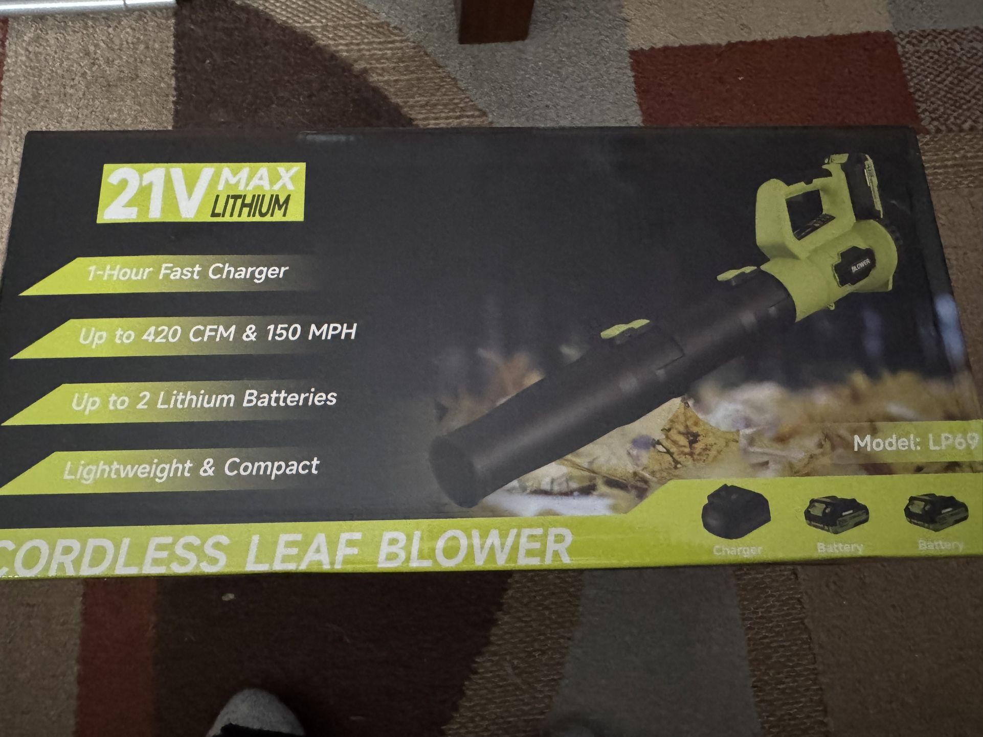 LEAPUL Leaf Blower Cordless, 21V Electric Leaf Blower with 2ร2.0Ah Batteries & 1 Fast Charger, Lightweight Battery Powered Blower for Lawn Care, Patio