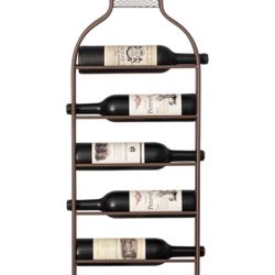 Vintiquewise Decorative Wall-Mounted 7-Bottle Metal Wine Rack with Mesh Cork Catcher, Stylish Champagne, White, and Red Wine Storage for Living Room, 