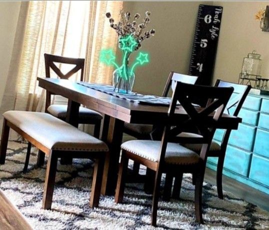 🔥Free Delivery 🔥counter height dining table set with upholstered bar stools and bench📌$41 Pay Easily