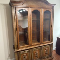 Vintage Oak China Cabinet / Hutch – Glass Display