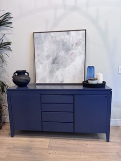 Beautiful large cream and blue abstract hand embellished wall art
