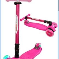 Foldable Scooters for Kids, Deluxe Kick Scooter 4 Adjustable Height 132lbs Weight Limit 3 Wheel, Lean to Steer LED Light Up Wheels, Best Gifts for Gir
