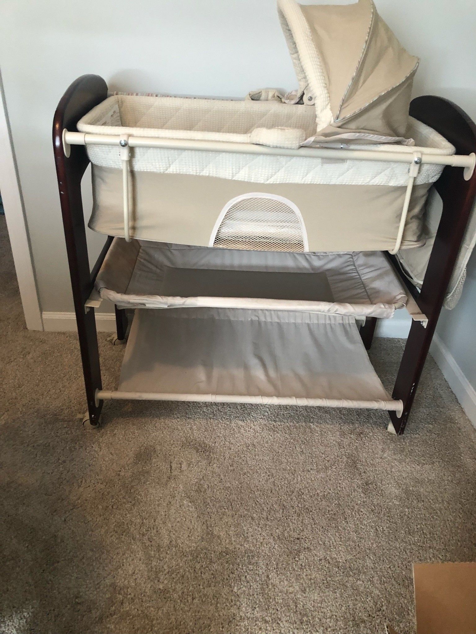 Bassinet changing table and storage unit w/ side compartment