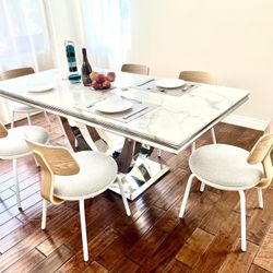 Modern Chairs. Price For 1 Chair. Wooden backrest with white cushioned seat.