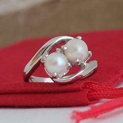 ❤️10k Size 3.25 Precious Solid White Gold Freshwater Pearls Petite Ring!/ Anillo de Oro Blanco con Perlas! 👌🎁Post Tags: 10k 14k