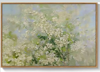 Gorgeous Botanical Sage Green Floral Branches. Wooden Frame. 24 × 36