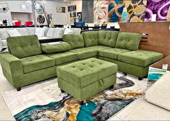 New Green Sectional with ottoman