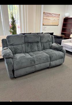 Brand New Dark Gray Plush 3 Seater Power Reclining Sofa