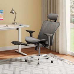 NEW Ergonomic Mesh Office Desk Chair, Retractable Footrest & Lumbar Support, Comfy High Back Reclining Computer Gaming Chair