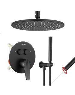 10 inch Round Matte Black Rian Shower System, Wall Mounted Shower/ceiling mount shower