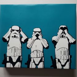 Early 2010's Star Wars Bootleg Print/Canvas- Hear, Speak, See No Evil - 12"x10.25"