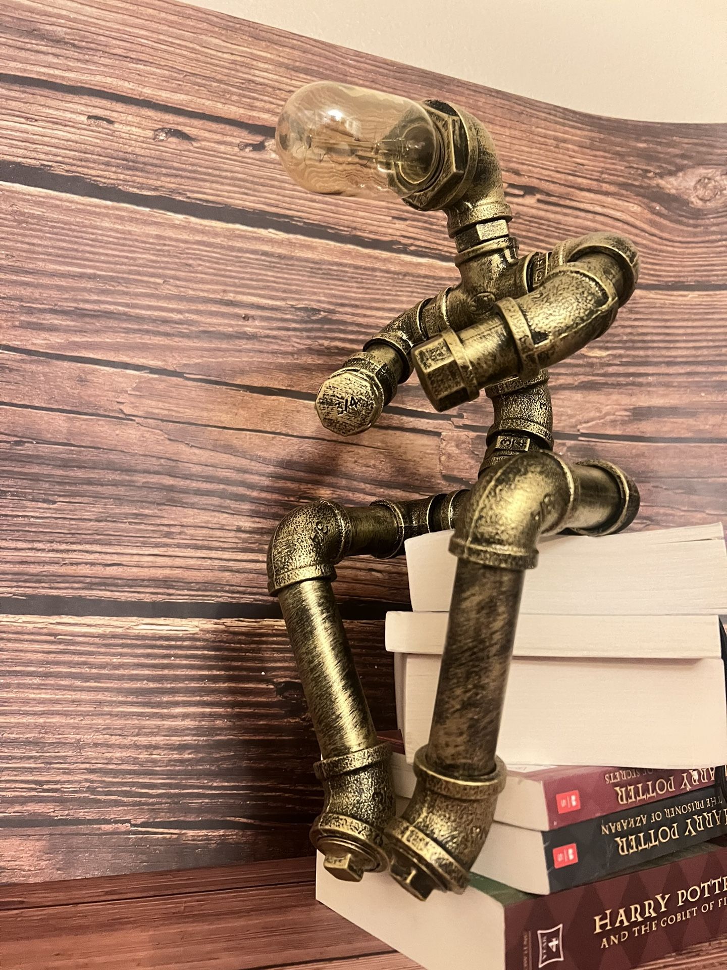 Stylish steampunk table lamp, steampunk lamp, steampunk light, creative robot style, light bulb inclued
