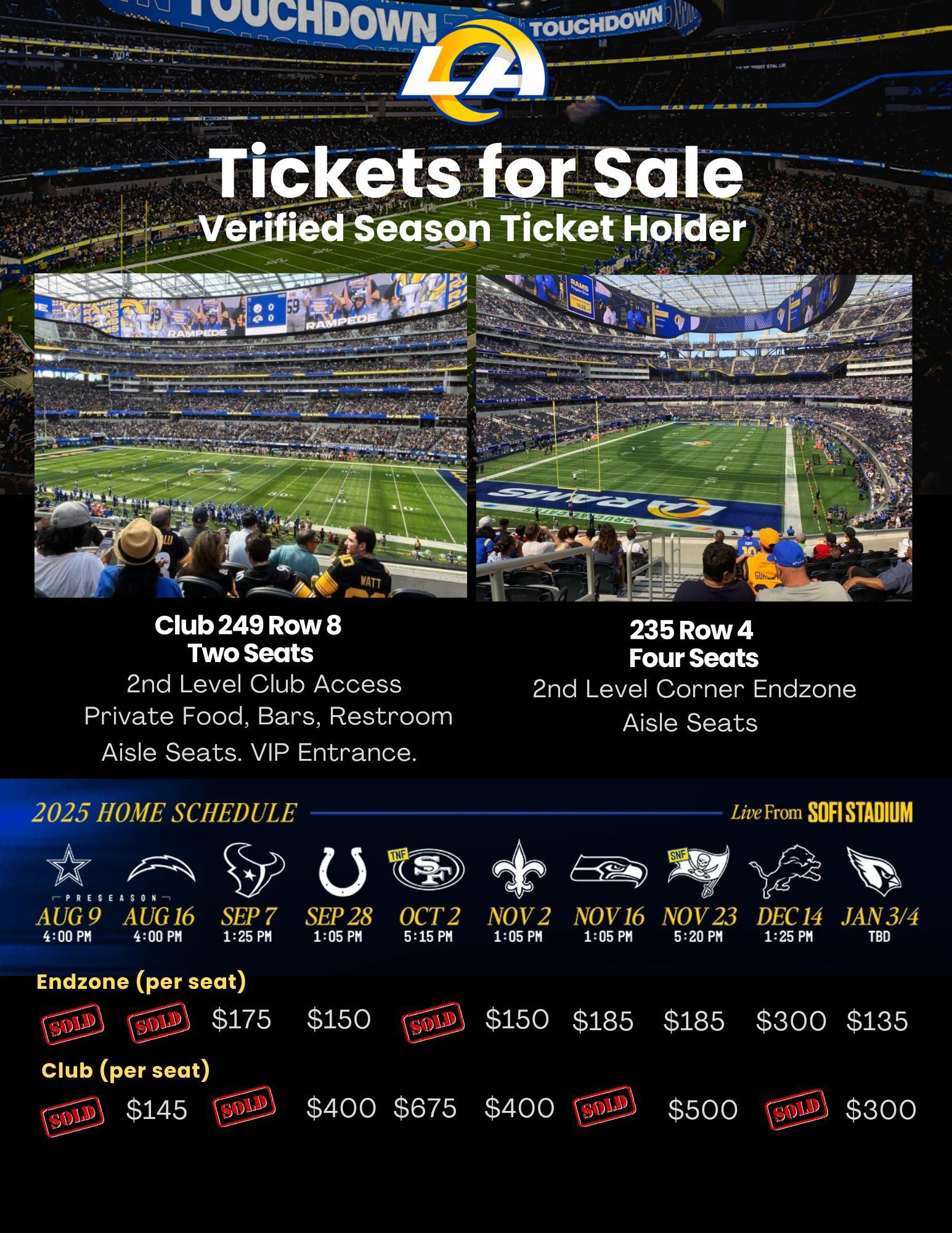 Colts Rams Club NFL Tickets - SOFI Stadium