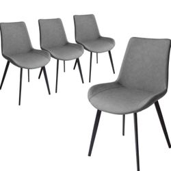 Dining Chairs Set of 4, Modern Kitchen Dining Room Chairs, Upholstered Dining Accent Side Chairs in Faux Leather Cushion Seat and Sturdy Metal Legs