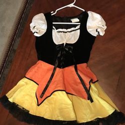 Child’s Girls Candy Corn Witch Fall Halloween Yellow Orange Black White Dress Costume SIZE KIDS LARGE