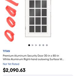 TITAN Premium Aluminum Security Door 30-in x 80-in White Aluminum Right-hand outswing Surface M...