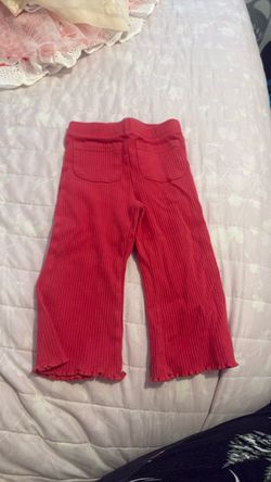 Red Ribbed Kids Pants with Ruffle Hem