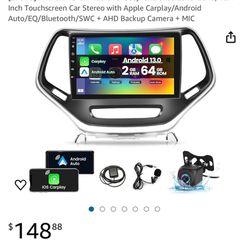 [2+64G] Android 13 Car Radio for Jeep Cherokee 2013-2018, 10.1 Inch Touchscreen Car Stereo with Apple Carplay/Android Auto/EQ/Bluetooth/SWC + AHD Back