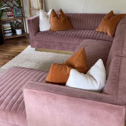Blush Pink Velvet Sectional Couch 