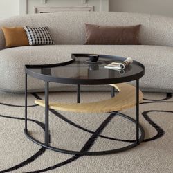 Glass and wood coffee table