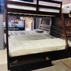 Twin/full Bunk Bed With Mattress With Drawers