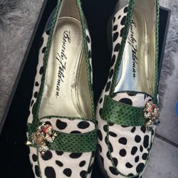 Beverly Feldman Emelia shoes rhinestone frog dress shoe loafers polka dot flats
