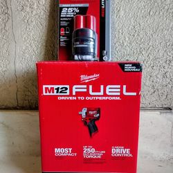 Milwaukee M12 Fuel Brushless 1/2in Stubby Impact Wrench & 2.5 Battery. $190