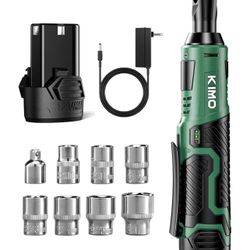 Cordless Electric Ratchet Wrench Set, 40Ft-lbs, 400RPM, 12V Cordless Ratchet Wrench 3/8" w/ 60-Min Charger, 7Sockets, 1/4" Adapter, Forward/Reverse Sw