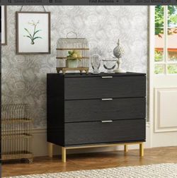 NEW IN BOX Black 3-Drawer Dresser with Gold Handles