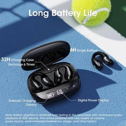 new Clip on Earbuds, Open Ear Headphones Wireless Bluetooth 5.4 with Mic, Open Ear Earbuds with Charging Case LED Display, 44H Play, IP54 Waterproof, 