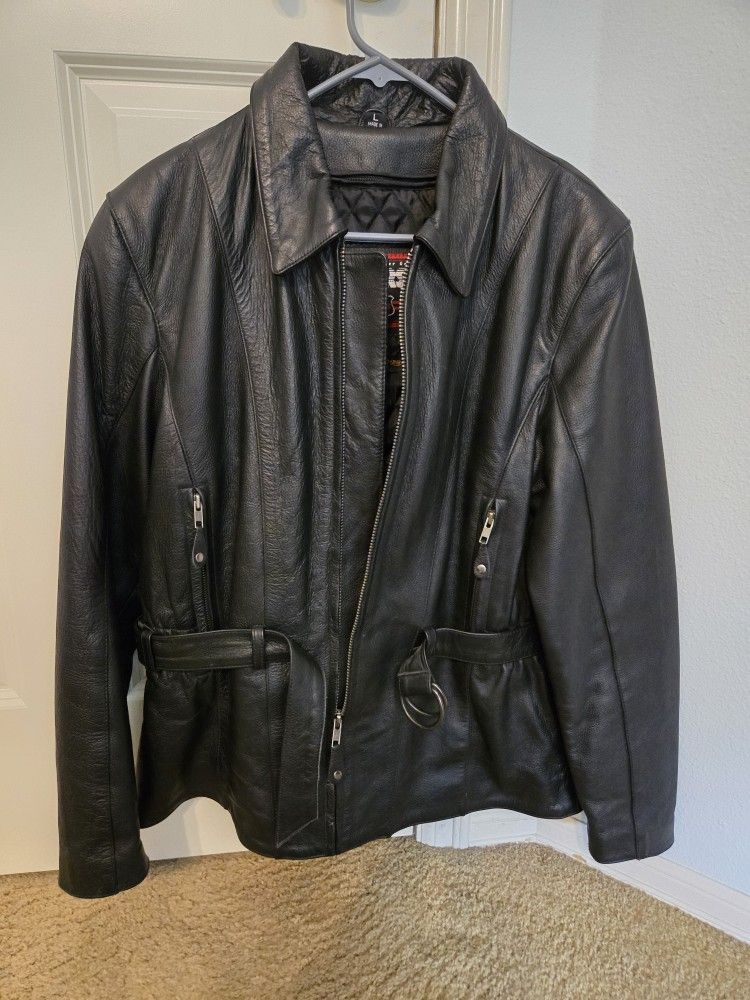 Women's Black Leather Riding Jacket-size Large- Excellent Condition