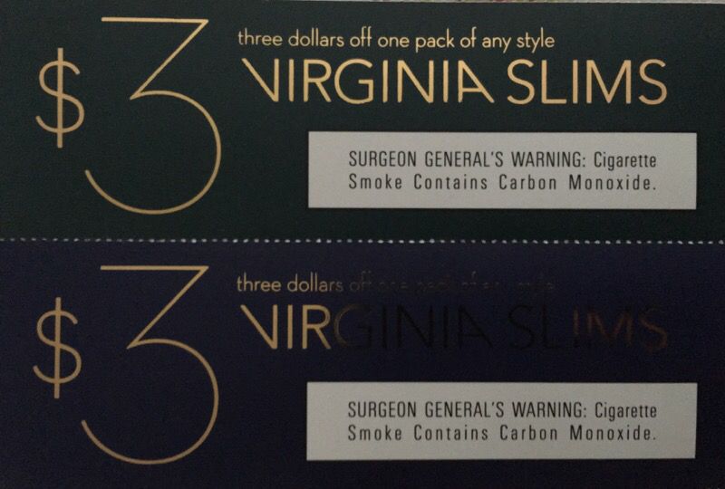 2 COUPONS: $3 OFF a pack of any style VIRGINIA SLIMS cigarettes