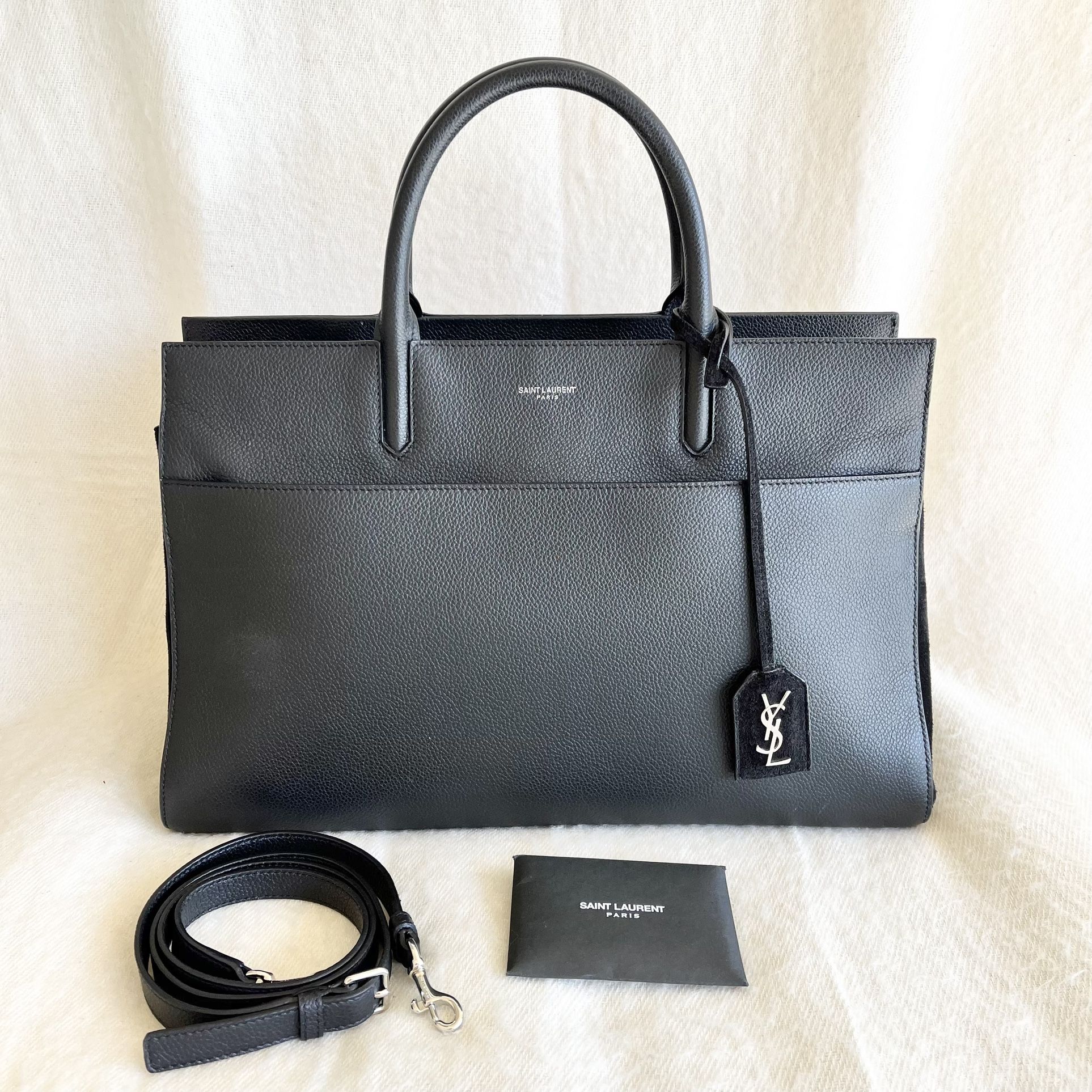 YVES SAINT LAURENT Cabas Rive Gauche Leather Tote Bag Black