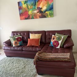 Beautiful Red Leather Sectional With Left Return