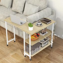 🛒 Rolling Kitchen Island / Console Table with Storage – Natural Wood