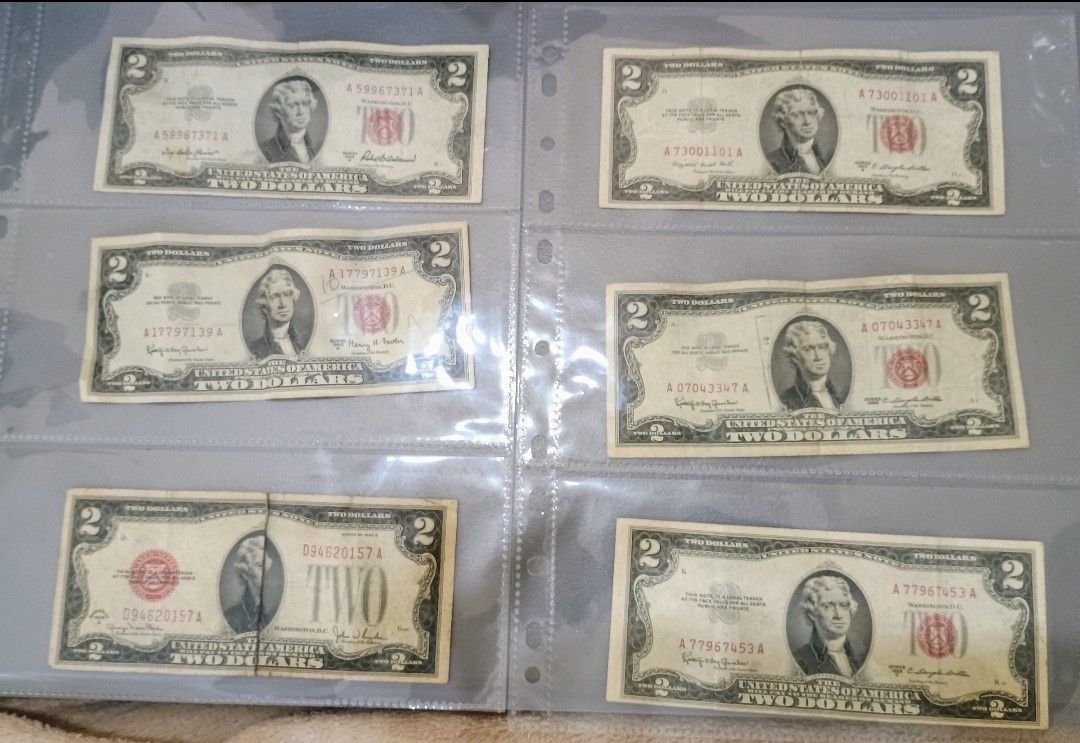 1928 AND 1953 AND 1963 A & B SERIES RED SEAL $ 2 DOLLAR UNITED STATES PAPER CURRENCY BILLS