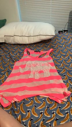 Always Famous Neon Pink & Gray Striped Elephant Tank Top | Size Large