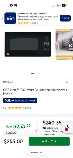 GE 2.0 Cu Ft 1200-Watt Countertop Microwave Black