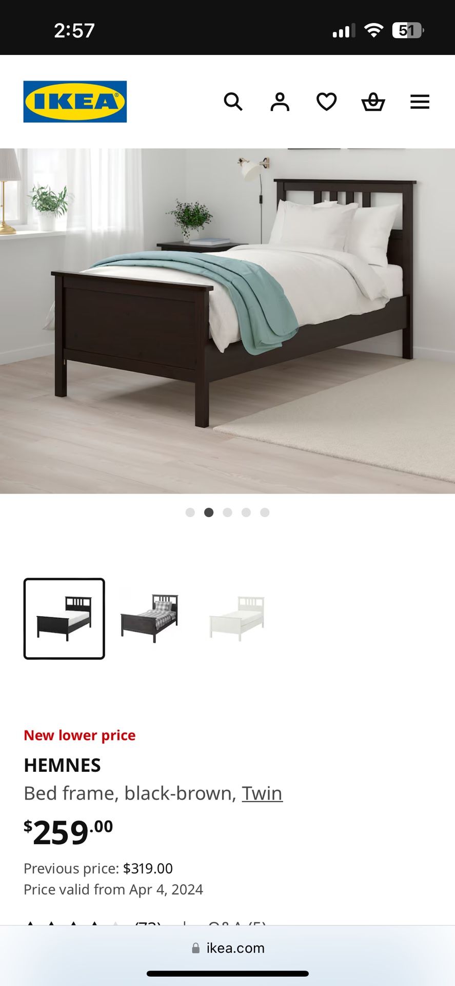 IKEA Twin Bed With Mattress And Baseboard