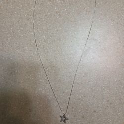 14 K White Gold Necklace With 10 K White Gold Diamond Pendant.  Weight Is 2.4 Grams 