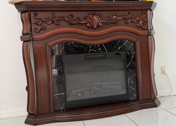 **Electric Fireplace TV Stand / Mantel – Solid Wood Look – Works Great**