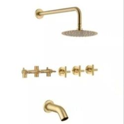 Sumerain Contemporary Triple Handles 1-Spray Tub and Shower Faucet Flow rate 1.8 GPM in Brushed Gold (Valve Included)