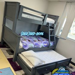Twin Full Grey Bunk Bed With Mattresses Colchones Nuevos Bonitos 