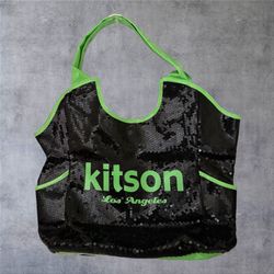 Vintage Kitson Los Angeles Sequin Tote Bag with Tags Black Neon Green Y2K Purse