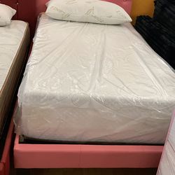 Pink Twin Size Bed Frame Leather