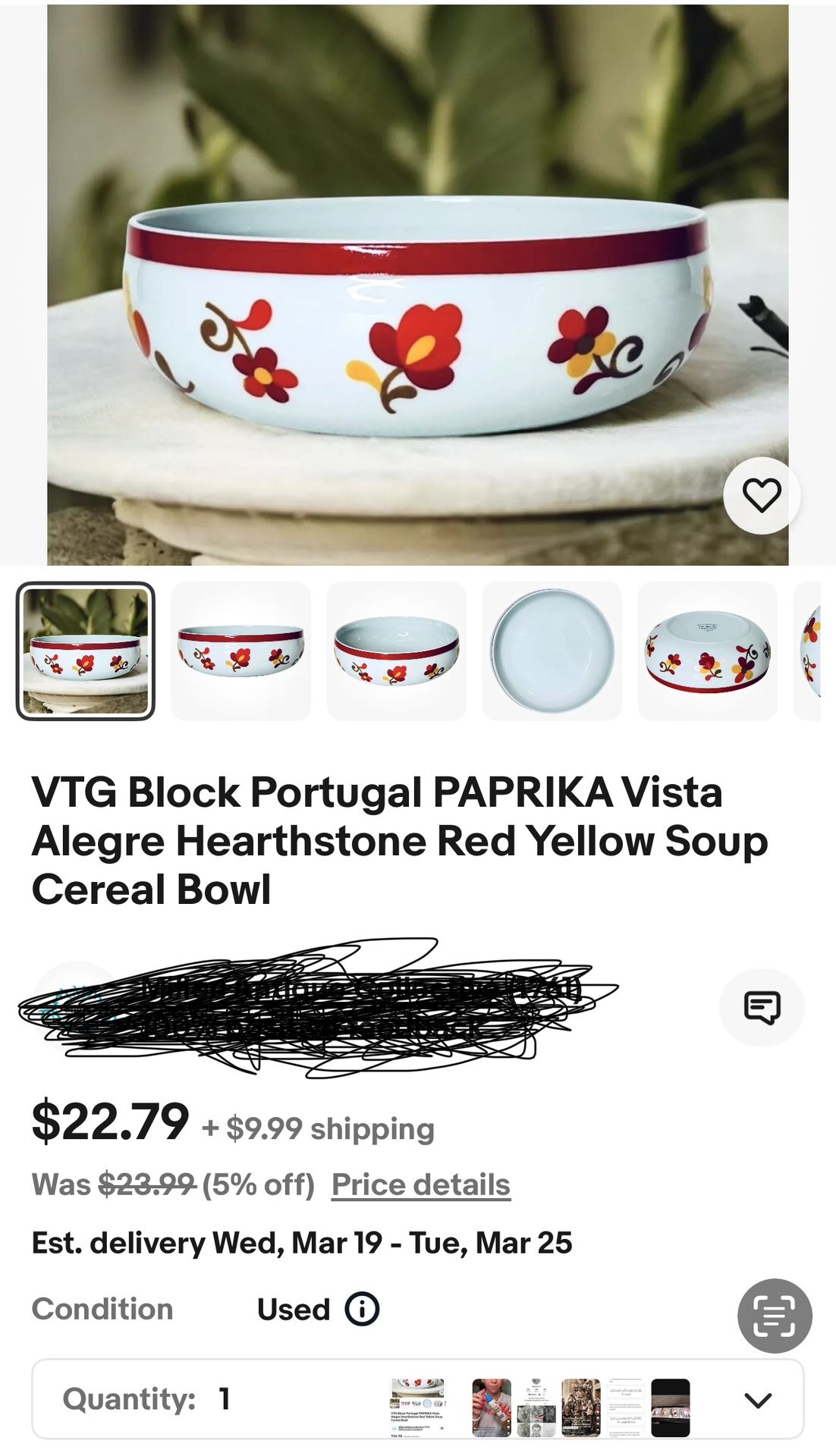 VTG Block Portugal PAPRIKA Vista Alegre Hearthstone Red Yellow Soup Cereal Bowls