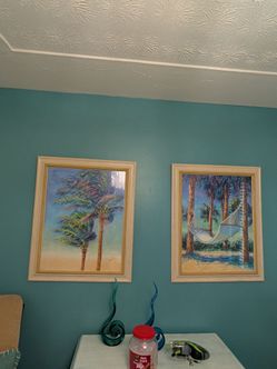 2  vibrant palm tree wall art pieces with frames