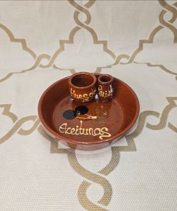 Vintage Hand-painted Ceramic Terracotta Appetizer Olive Serving Bowl Dish 6"