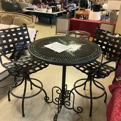 Neille Olson Mosaic Round Bistro Table and 2 Pub Chairs