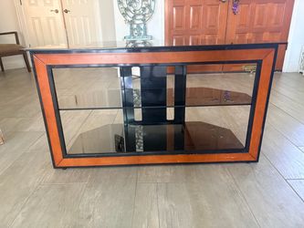 Wood and Glass TV Stand with Shelves